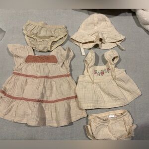 TWO Carter's Bundle of Pink and Cream Flutter Sleeve Dresses WITH matching hat